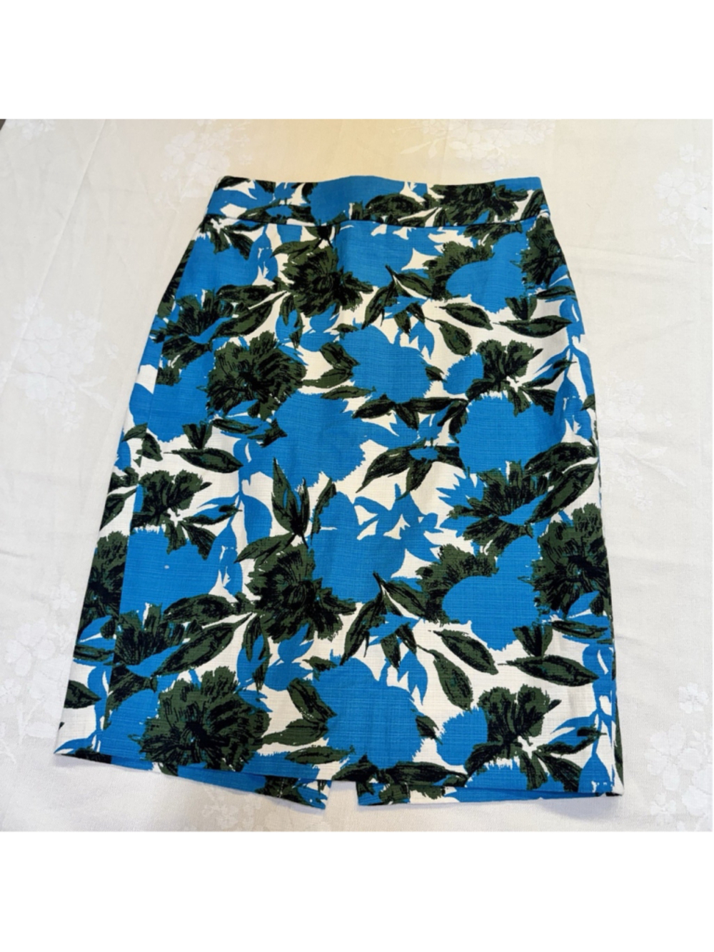 J.Crew No. 2 Pencil Skirt Women OP Blue Green Floral Cotton Blend Back Zipper
